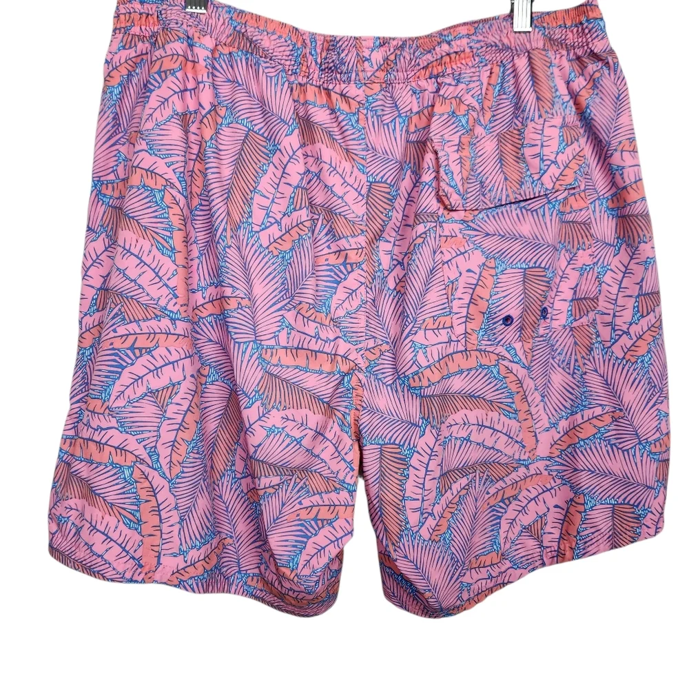 Vineyard Vines Printed Chappy Island Palms Swim Trunks Pink Orange Mens Size XL